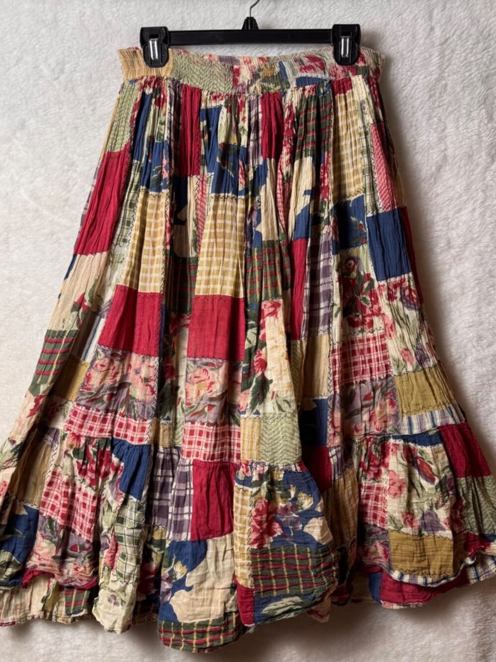 Multicolored medium patchwork bohemian maxi skirt festival hippie gauzy